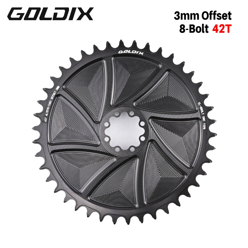 GOLDIX 8-Bolt Bicycle Chainring Wide and Narrow Teeth AERO Chainring CNC Hollow Cutting Machining for SRAM 8Bolt Crankset