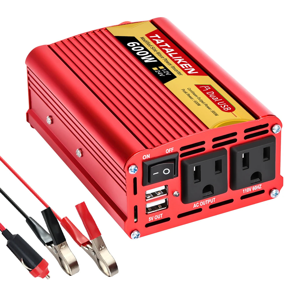 Car Power Inverter DC 12V/24V to AC 110V 60Hz 600W-2500W Vehicle Converter