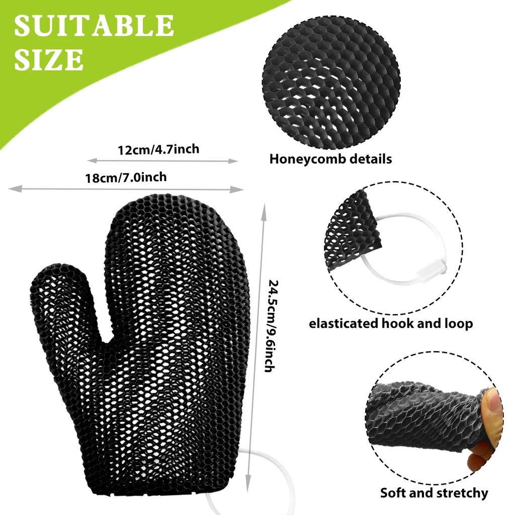 Exfoliating shower glove with colorful honeycomb weave and TPU high elasticity antibacterial material - gentle, safe and durable