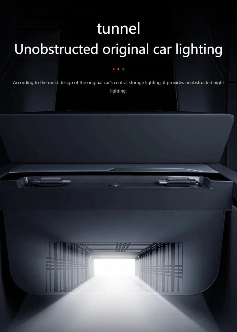 For Tesla Model Y Juniper Fast Charging USB Docing Station with Rainbow Light for Model 3 Highland Retractable Ambient Lighting