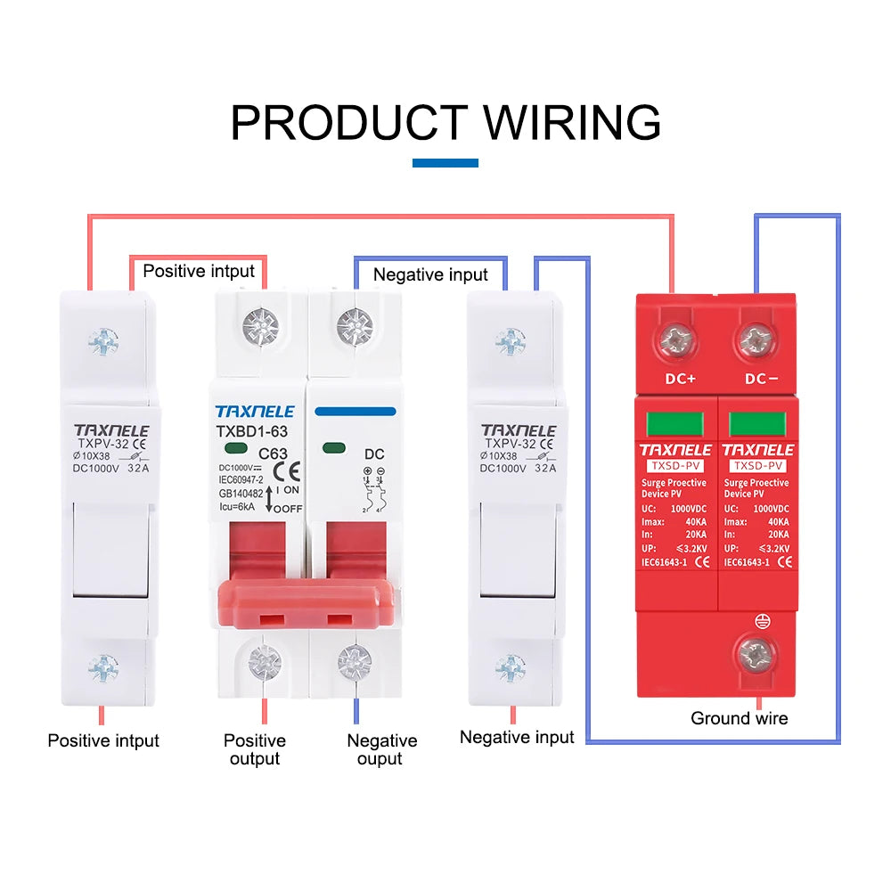 DC SPD Surge Protective Device 2P 40KA 60KA 600V 800V 1000V Voltage Protector Solar PV Photovoltaic Lightning Arrester