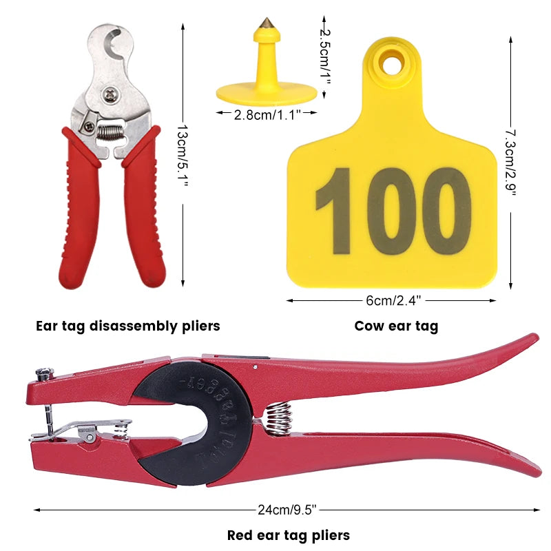 100Pcs Cow Ear Tag/Ear Tag Plier/Unloading Plier Copper Head With Number No.1-100  TPU Ear Tag Label Digital Sign Cow Sheep