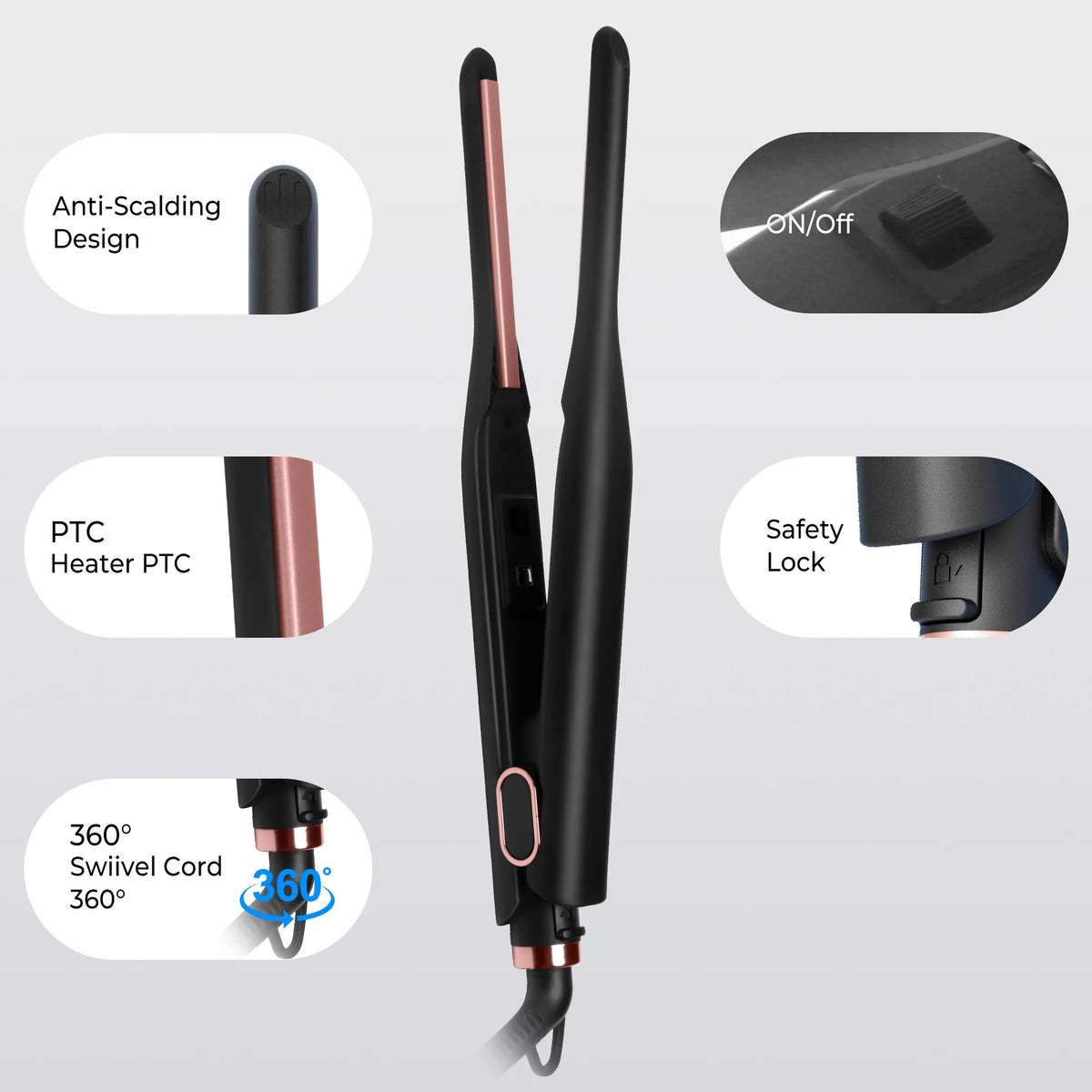 Mini Pencil Flat Iron Hair Straightener, Ceramic Plates, Beard & Short Hair, EU/US Plug