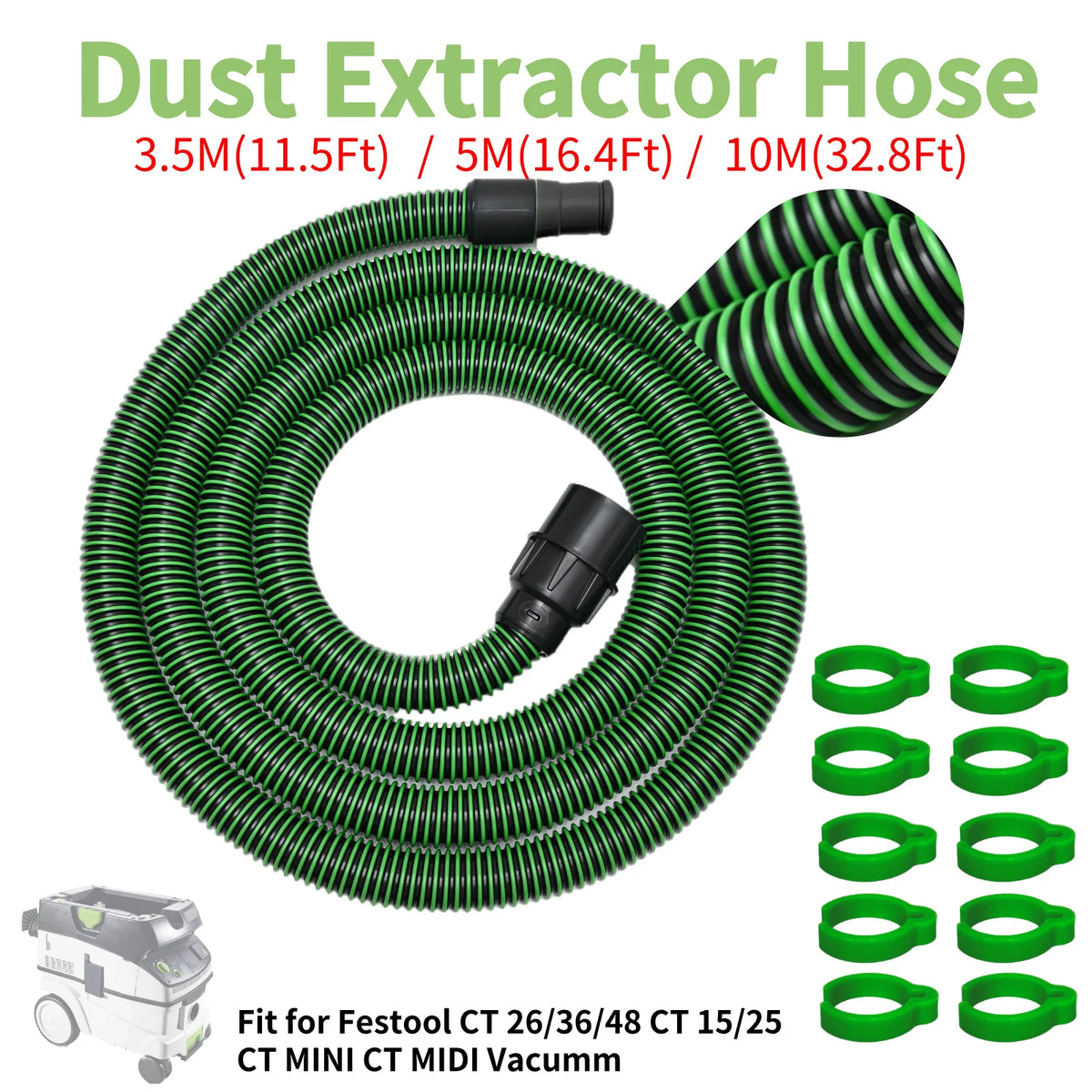 Dust Extractor Hose D27/32x3.5M For Festool Vacuum Suction Hose,Suitable for Sanders, Track Saw And Other Power Tools, 3.5M 5M