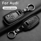 Auto Key Shell Fob For Audi A4 A4L A5 Q5 Q7 TT TTS 8S B9 2016 2017 2018 Leather Car Remote Key Case Cover Keychain Accessories
