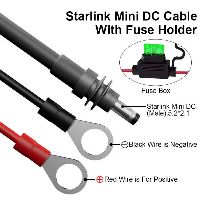 For Starlink Mini Specific Power Cable DIY 18AWG Wiring Extension Harness with Automotive Fuse Holder ATC/ATO DC Plug Waterproof
