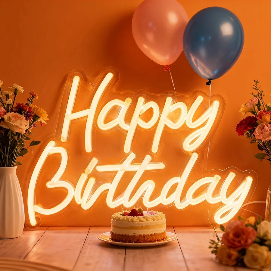 USB Powered LED Neon Sign with Switch, Ideal for All Ages Home Party Decor Happy Birthday Neon Sign for Wall Decor