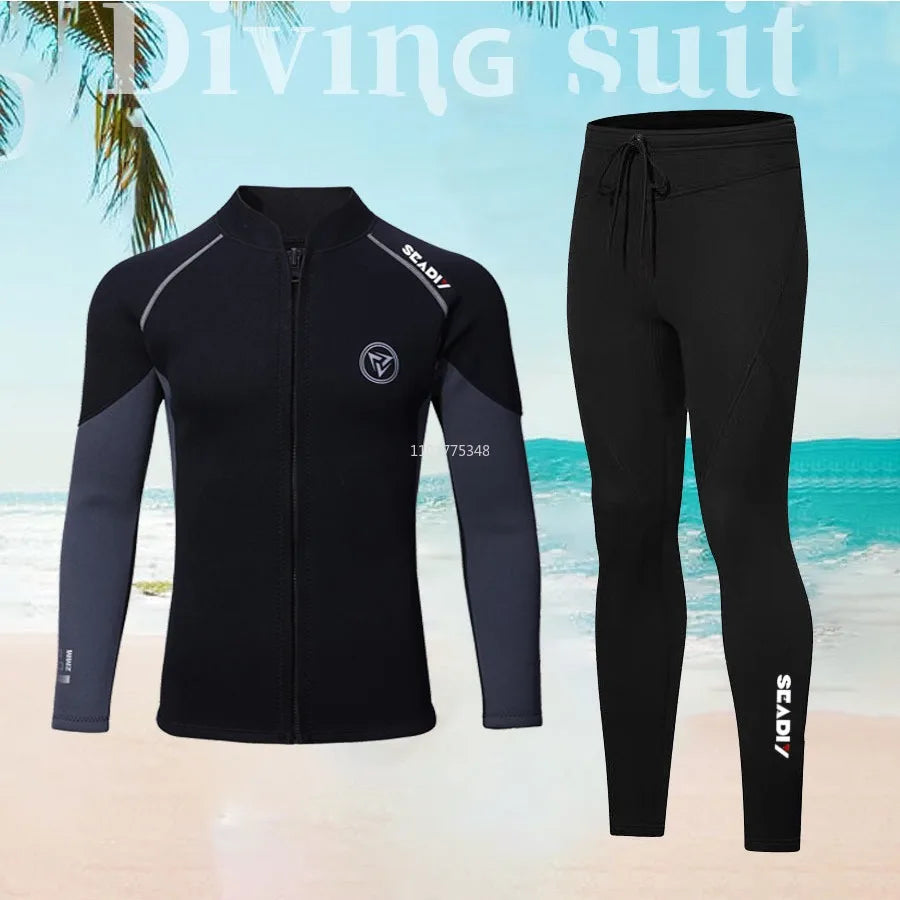 3mm/2mm Neoprene Wetsuit Men Jacket Pants for Swimming Surfing Scuba Diving Kayaking Kitesurf Front Zipper Swimwear Surf Suits