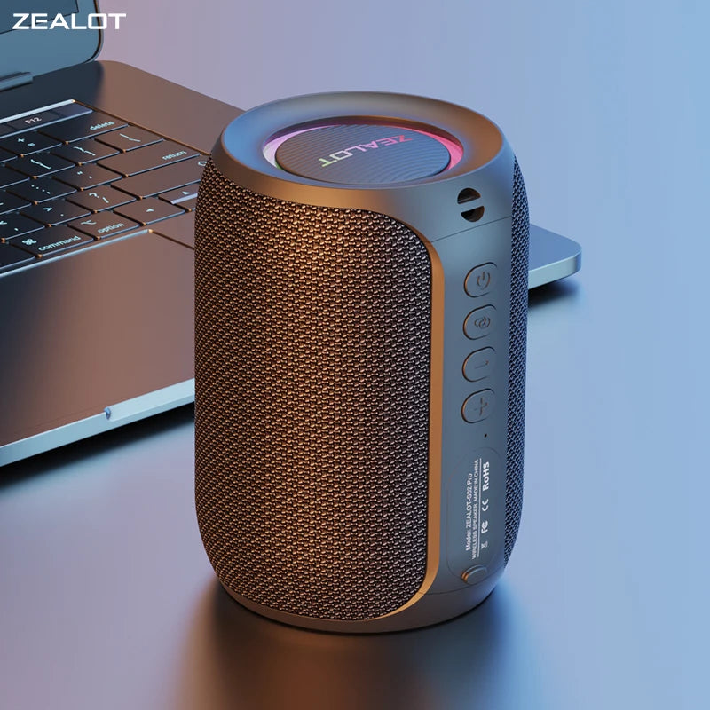 Zealot S32PRO Bluetooth Speaker with Bass, LED Lights, Waterproof Outdoor, Black