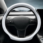Steering Wheel Cover Protector for Tesla Model 3/Y 2016-2025 2026 Juniper/Highland Non-Slip Breathable White Premium Leather