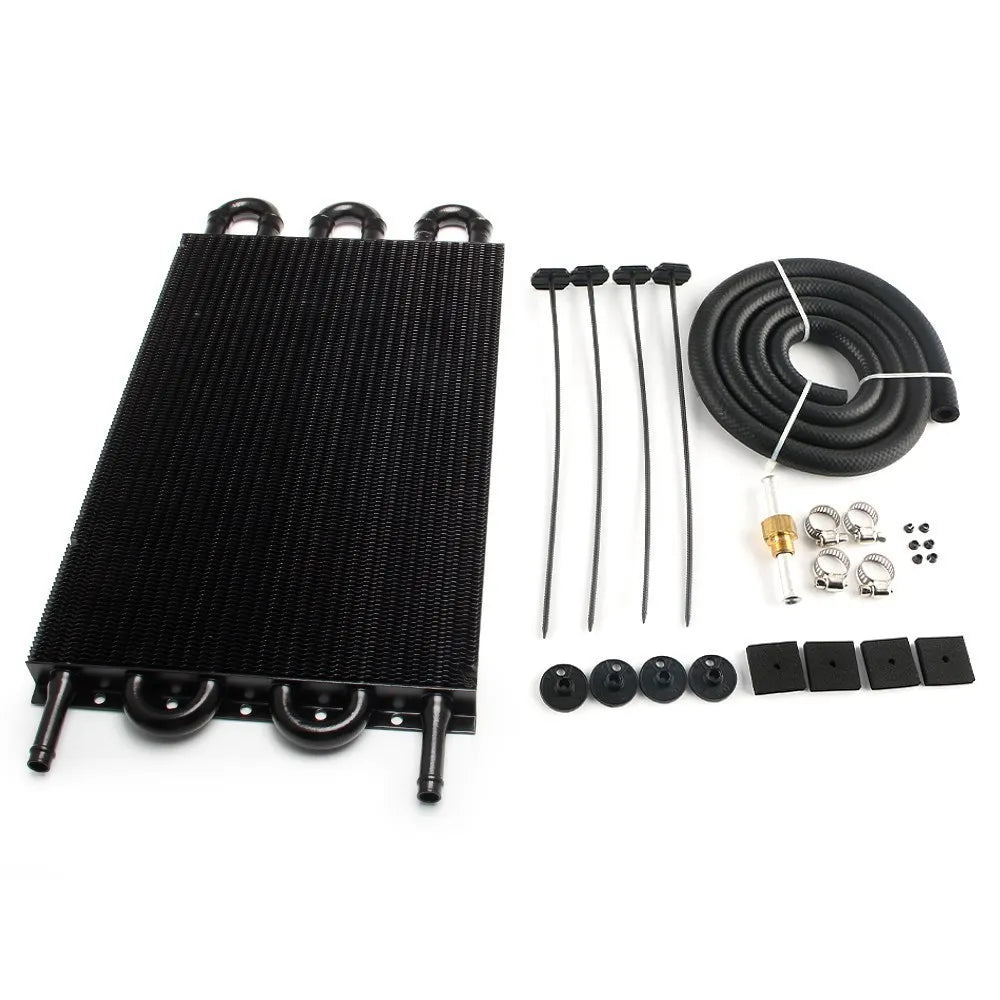 Universal transmission oil cooler kit aluminum radiator with hose, 10 row black