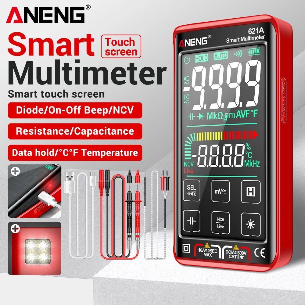 ANENG 621A Touch Screen Digital Multimeter AC/DC Voltage Current Capacitance NCV Diode