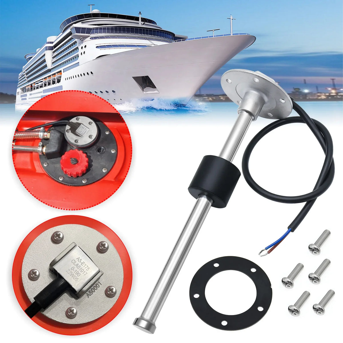 0-190 Ohm Fuel Level Sensor + 52mm Fuel Gauge Kit, Waterproof, 12V/24V, 100-550mm