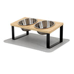 Elevated Cat Bowls with Food Mat 15° Tilted Stand Raised Cat Dishes for Food and Water Feeder 2 Stainless Steel Bowls for Cats