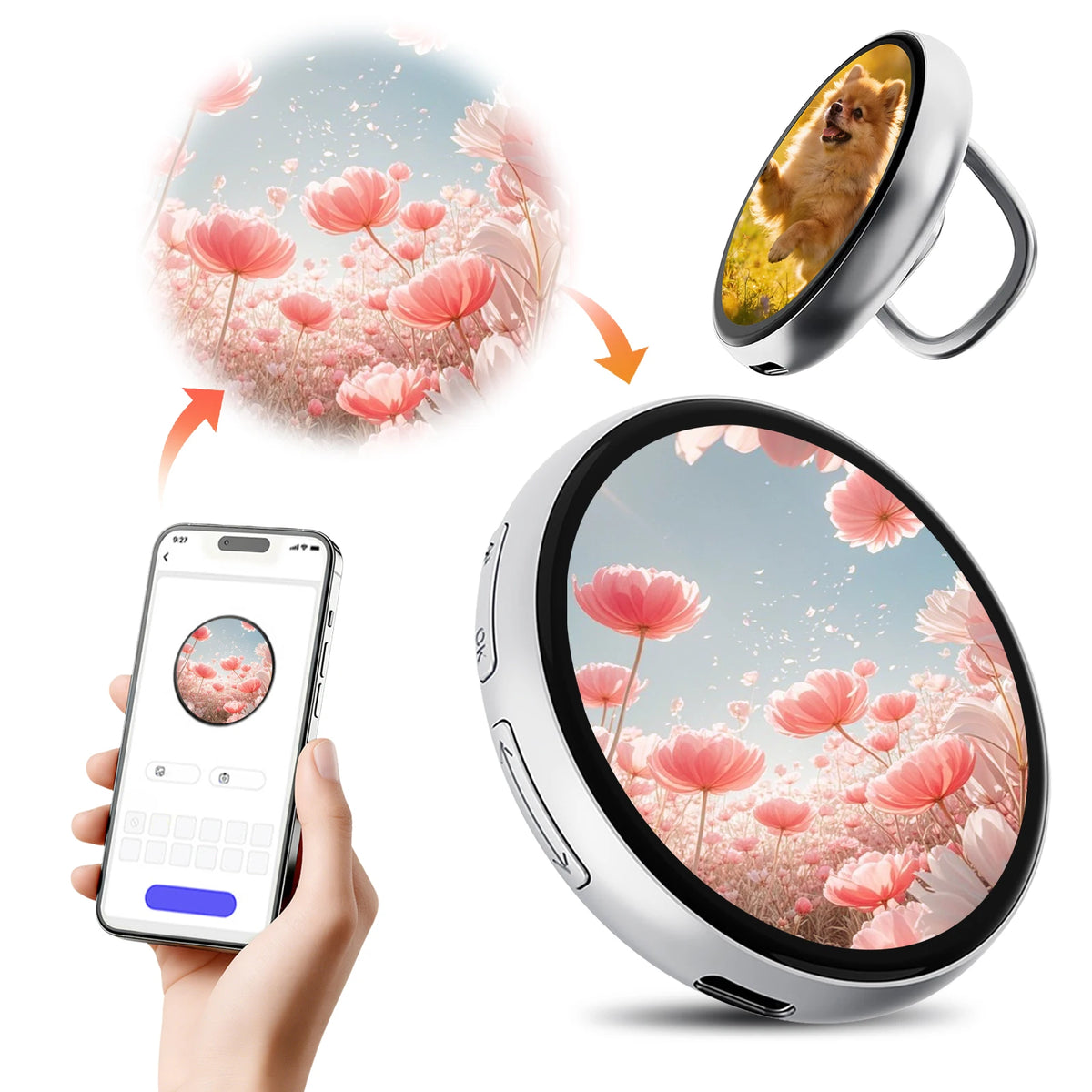 Bluetooth Smart E-Badge 1.85‘’ IPS Tag Pins Creative Magnetic Electronic Badge Pin Supported JPG/PNG/GIF 360x360 Resolution Pins