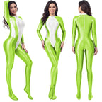 AMORESY Women Rear zipper tight jumpsuit Oily Shiny smooth Sports cycling yoga clothing fitness surf body suit swimsuit gym