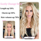 Fish Line 100 Human Hair Extension Piece Hair Blonde Remy Straight Hair Fishing Wire with 3 Clips Invisible Wire Hair Extension
