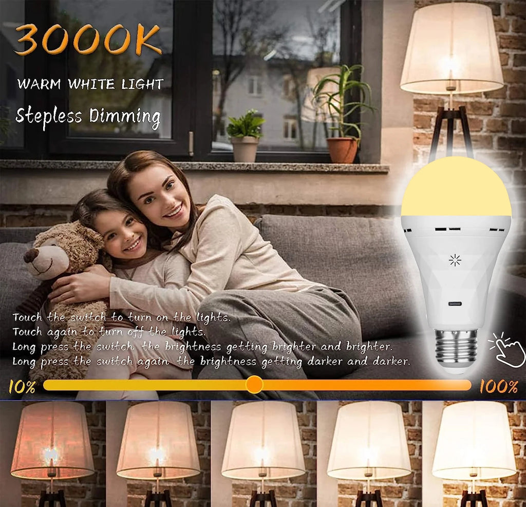 HOMEFISH E27 Rechargeable LED Bulb Touch Control Dimmable with Timer, Warm/White Light 1pc