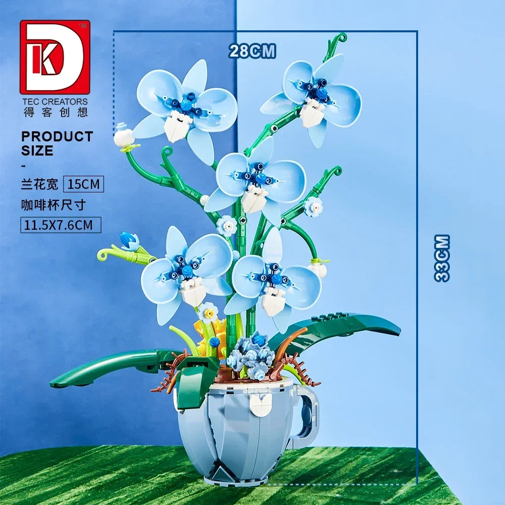 MOC Building Blocks Orchid Flowers Bouquet Flower Blocks Bonsai Plant Model Bricks Romantic DIY Home Decoration Toy for Kid Gift
