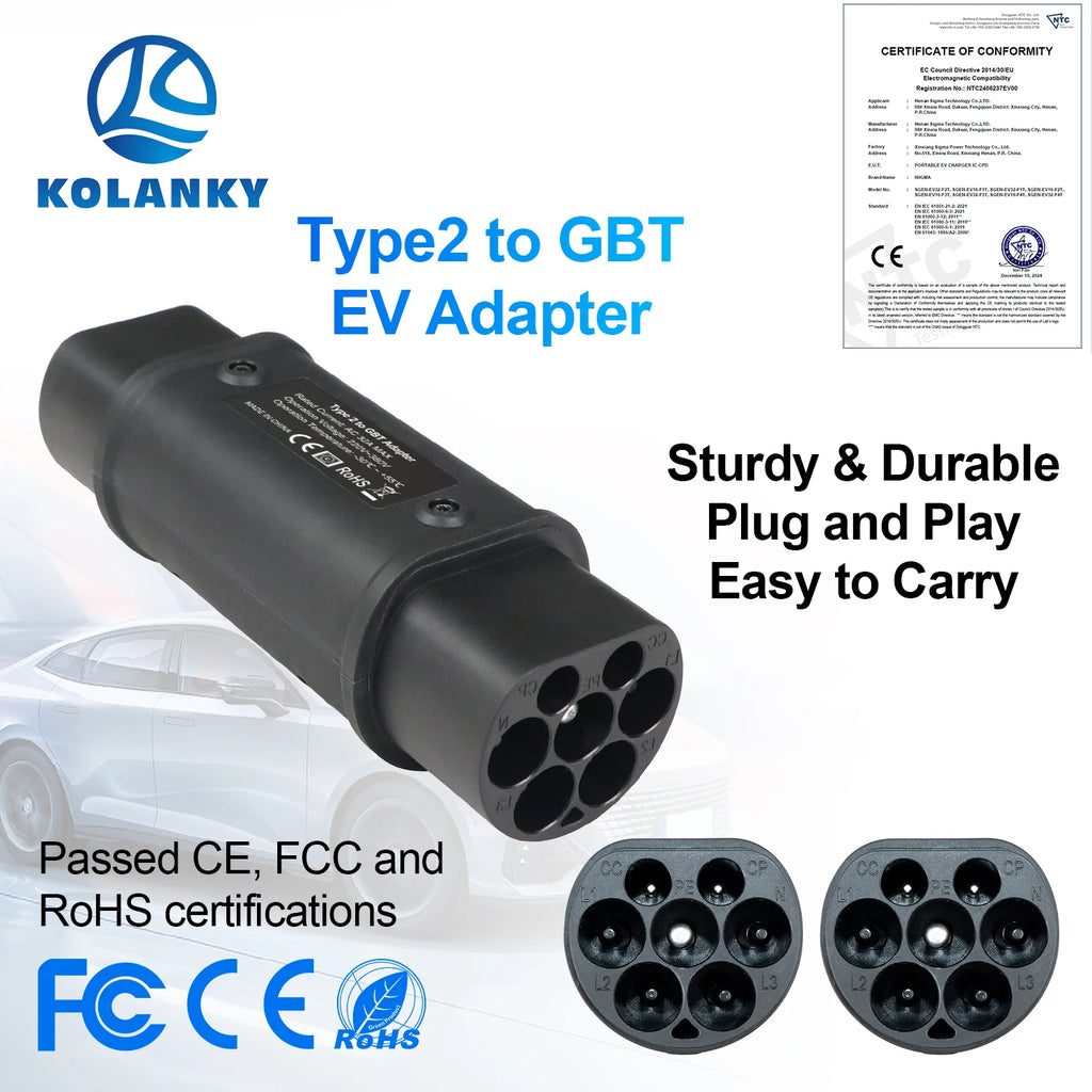 Kolanky 32A 7.2KW EV Charger Adapter Type 2 To Gbt Conventer For China GBT Electric Vehicle Cars Adaptor