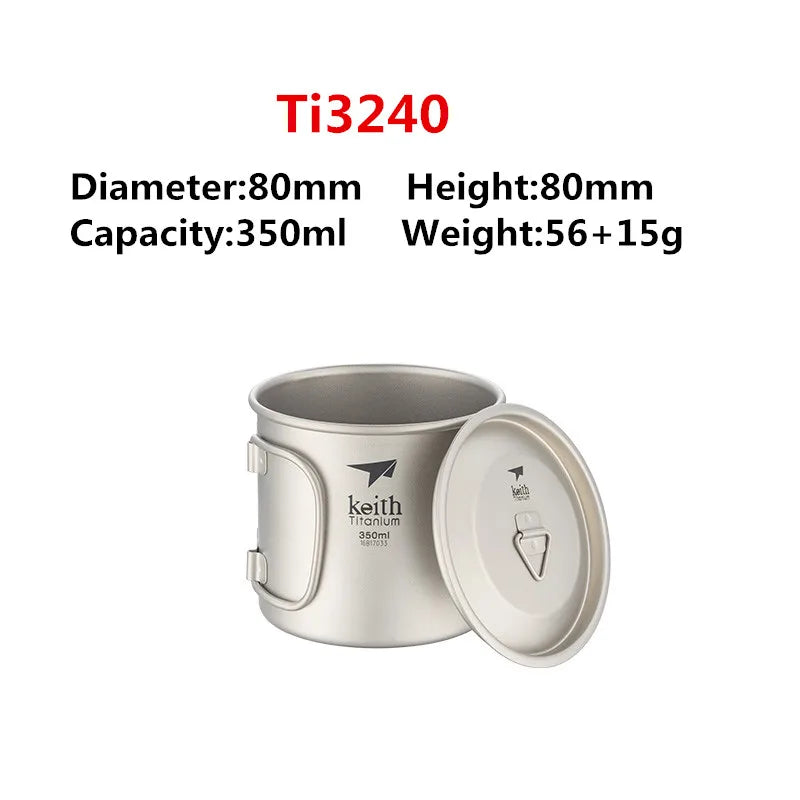 Keith Titanium Cup Titanium Water Mugs Folding Handle Single Wall Cup Outdoor Camping Travel Hiking Cups With Lid 220ml-900ml
