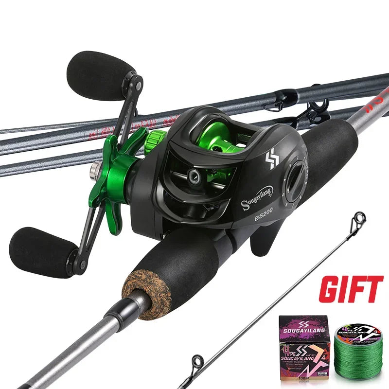 Sougayilang 1.7m Fishing Rod Carbon Fiber Casting Rod and Baitcasting Reel combo with Free Pe Line As Gift Max Drag 8kg for Bass