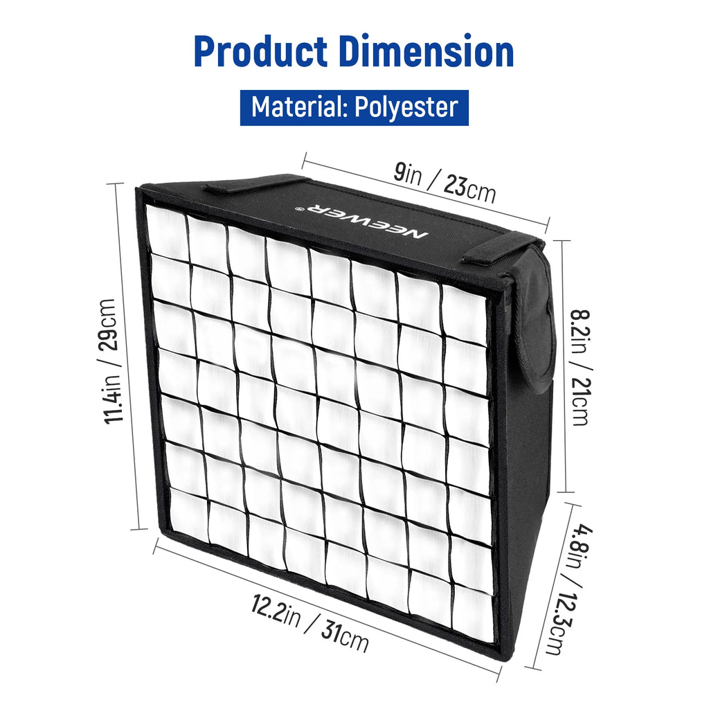 NEEWER 12.2"x11.4" Foldable Softbox Diffuser with Grid and Bag for NL660/SNL660/RGB660/RGB660 Pro/RGB660 PRO II LED Video Light