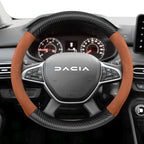 Suitable for Dacia Suede Matte Carbon Fiber Texture Steering Wheel Cover, Suitable for Models Such as Sandero Stepway, Duster, Jogger, Bigster, Spring, Electric, Cargo, Logan, Etc., Black Mocha Car Accessories