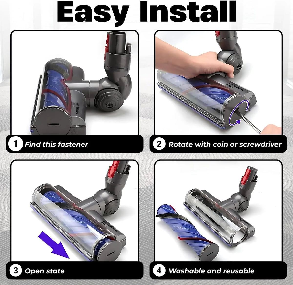 For Dyson V7 V8 V10 V11 V15 Vacuum Cleaner Anti Entangleme Direct Drive Cleaner Head , Motorhead Cleaner Head Brush Turbine Tool