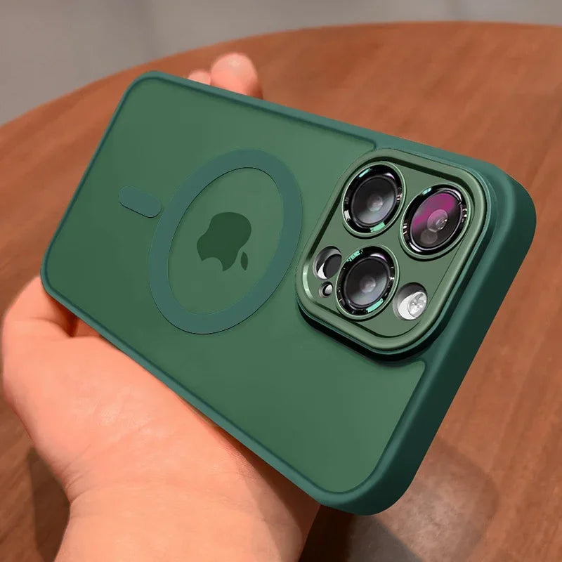 Lens Protector Matte Translucent Armor Shockproof Case For iPhone 17 16 15 14 13 12 11 Pro Max For Magsafe Wireless Charge Cover