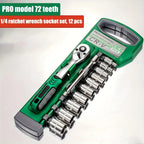 72 Tooth 12 Piece Ratchet Wrench Socket Set 1/4 "-3/8" -1/2 "Metric Set Automotive Maintenance and Household Tools Set