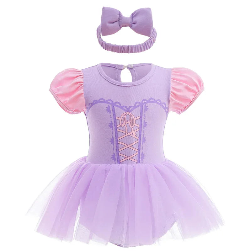 Infant Baby Girl Jumpsuit Dress Little Girl Princess Romper Dress With Headbands Kids Clothes Size 70-80-90-100