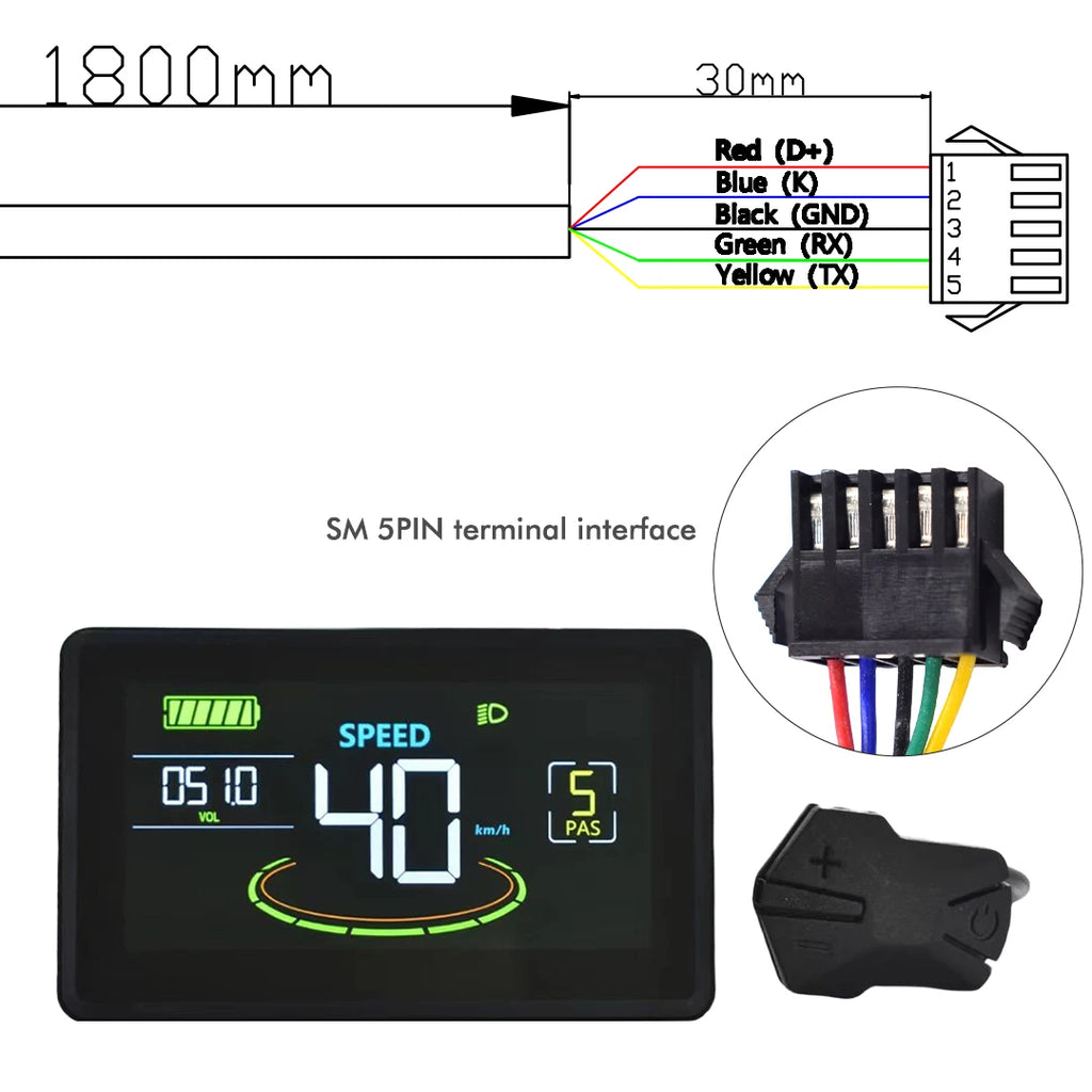 UART2 H6C Electric Bike LCD Display Speedometer Meter 24V-60V, 5/6 Pin Plug Options