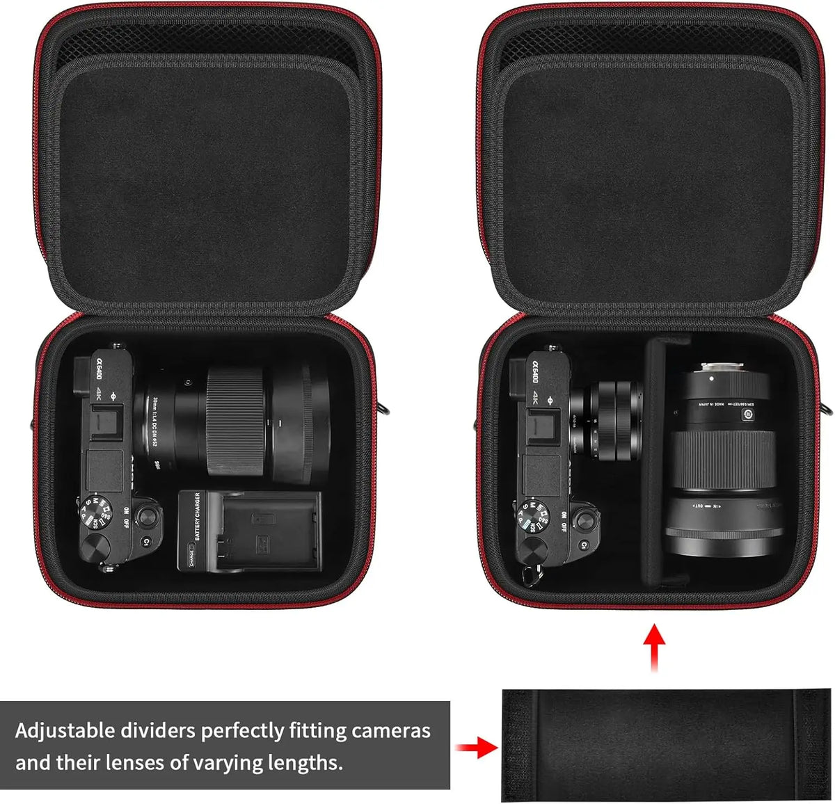 Hard Camera Case for Sony ZV-E10 A6400 A6000 A6100 A6600 A6500 (Medium,Kit Lens Only),Protective Bag with Shoulder Strap & Divid