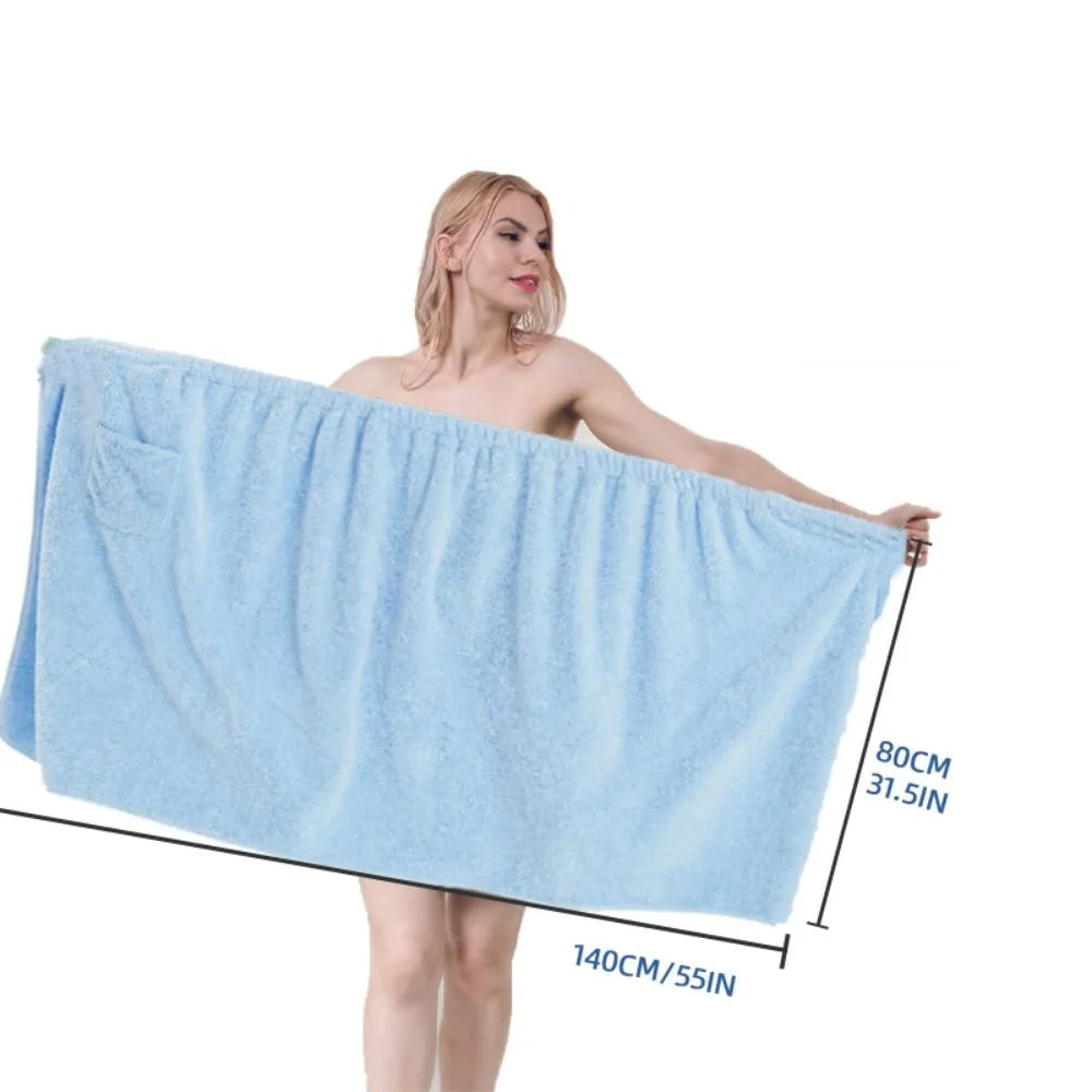 1pc Bath Wrap Towel, Absorbent Microfiber Spa Shower Robe With Elastic Top, Solid Color