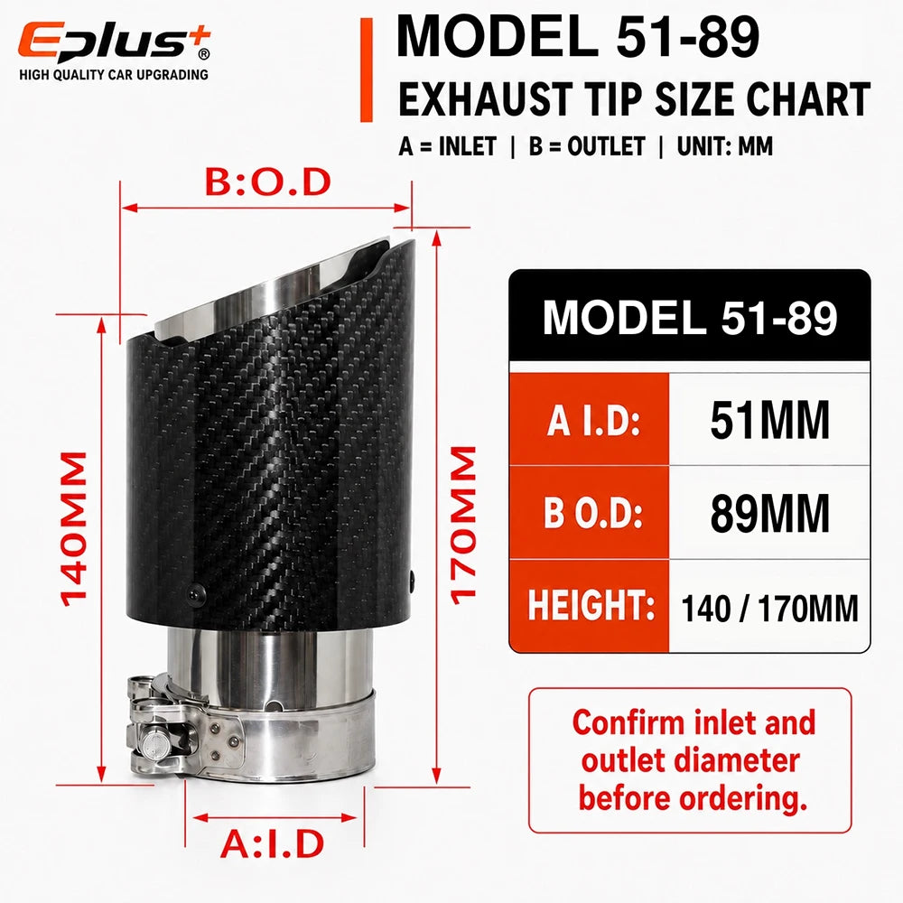 Universal Glossy Carbon Fiber Car Exhaust Muffler Tip Clamp‑On Straight Exhaust Pipe Mufflers Nozzle Straight Stainless Silver