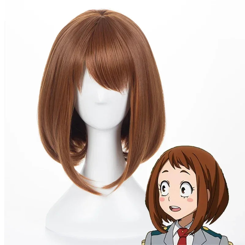 Anime My Hero Academia Ochako Uraraka Wigs Short Synthetic Brown Bob Heat Resistant Cosplay Costume Wig