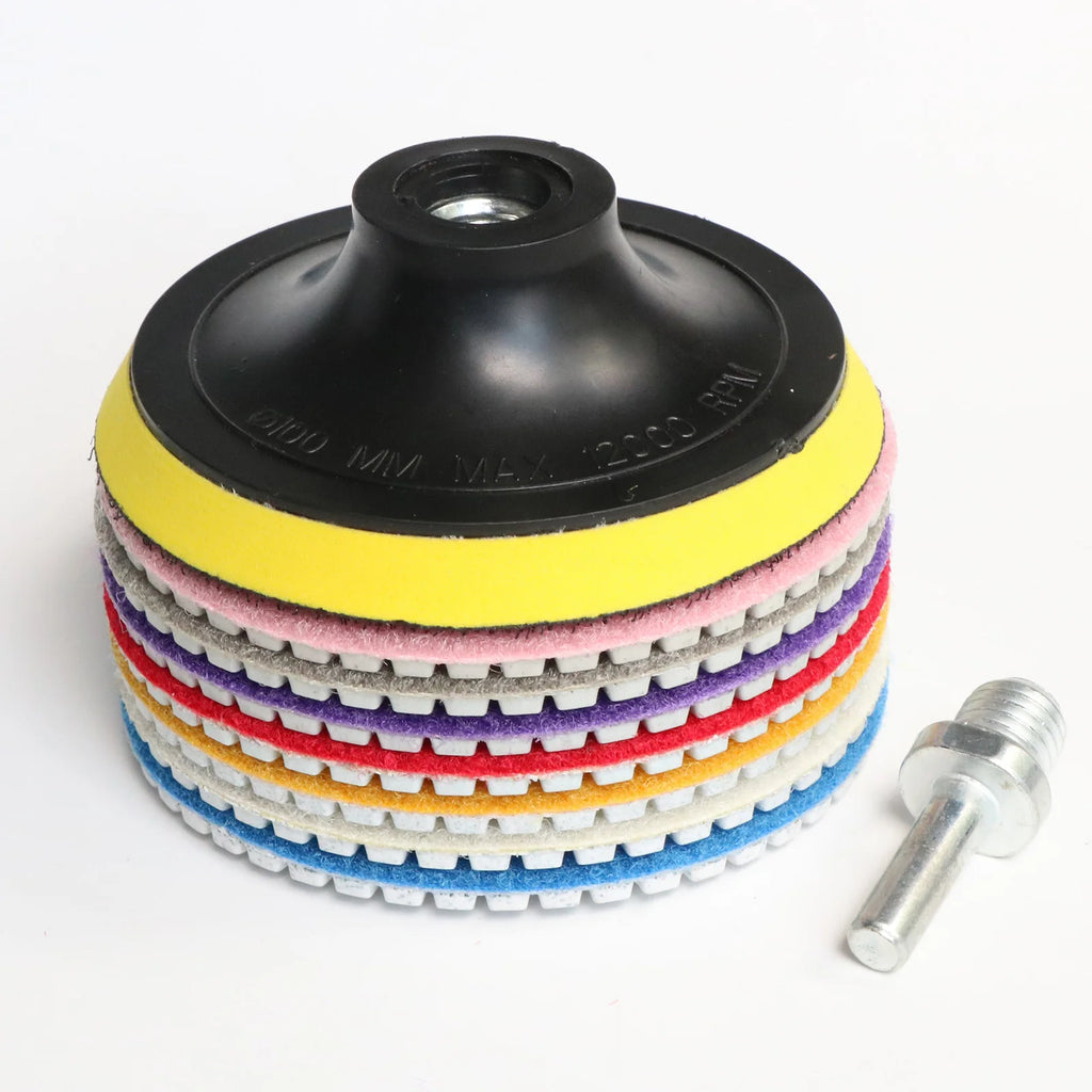 9pcs 3" 4 inch 100mm Diamond Polishing Pads Kit Wet/Dry for Granite Stone Concrete Marble Polishing Use Grinding Discs Set