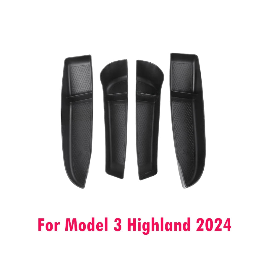 4PCS TPE Side Door Box Trays For Tesla Moldel Y Juniper Model 3 Highland Model Y/3 Door Storage Organizer Front Rear Door Trays