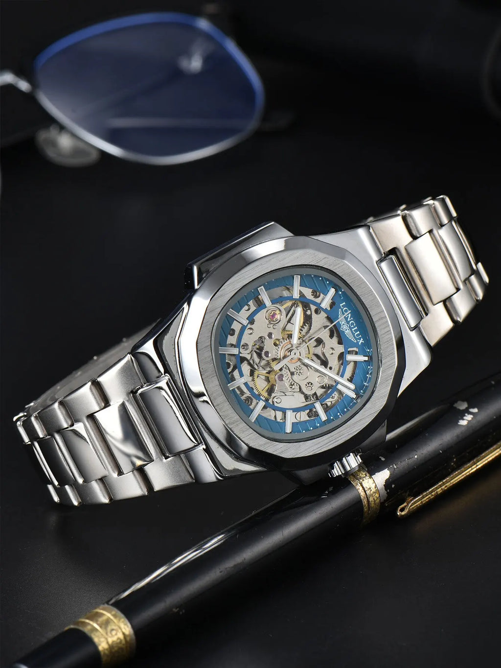 Men automatic watch luxury mechanical watches waterproof business skeleton wholesale stainless steel gift man watch