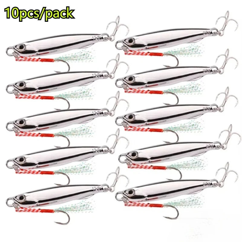 10pcs/pack Fishing Metal Jig Lures 20g 30g 40g Plating Silvery Metal Jig Lure Fishing Bait Fishing Lure Saltwater Bass Tackle