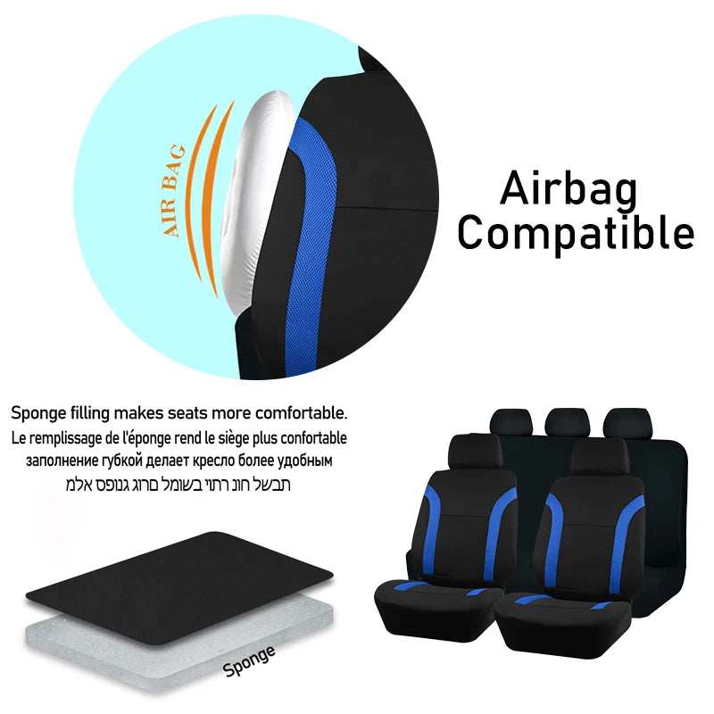 Universal breathable car seat covers air mesh + polyester fabric, 2 front seats or 5 seat set