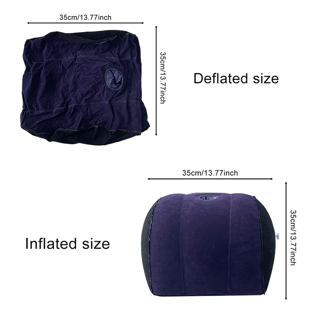 1pc Inflatable Half-Moon Support Pillow, Blue Flocked Surface Leg & Back Cushion