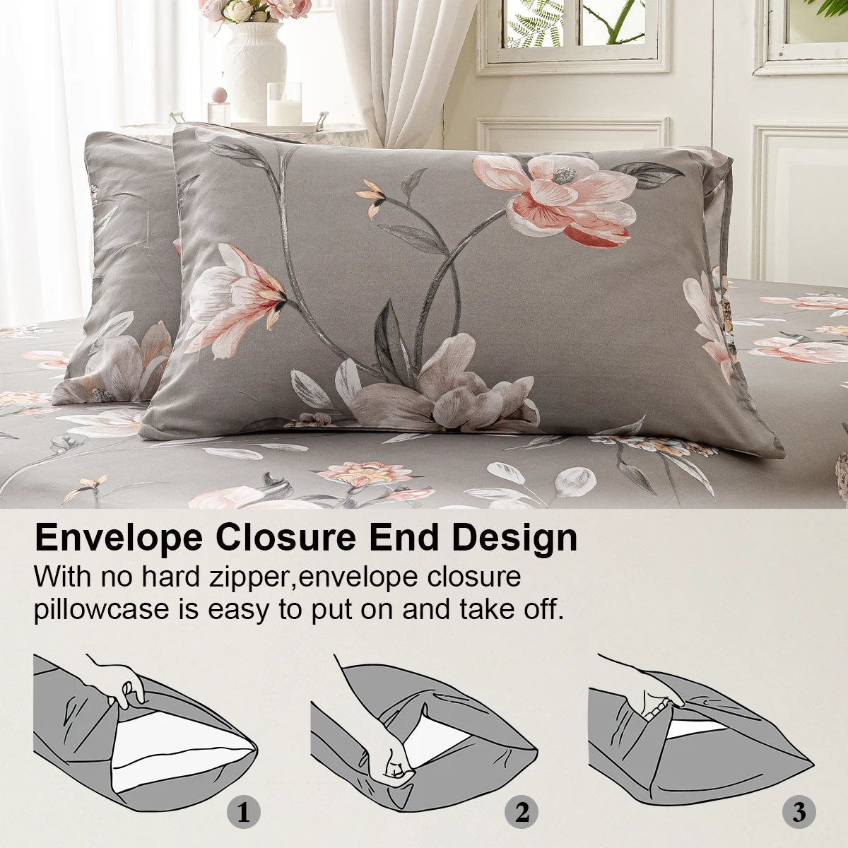 3pcs/set Leaf Floral Pattern Duvet Cover Set(1 Duvet Cover & 2 Pillowcase）Soft And Skin-Friendly Duvet Cover Bedding Set For