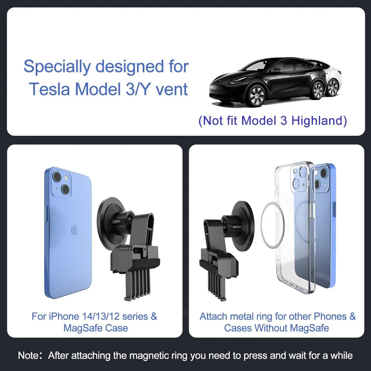 Magnetic Car Phone Mount for Tesla Model 3/Y 2023, Wireless Charger Option, 1pc