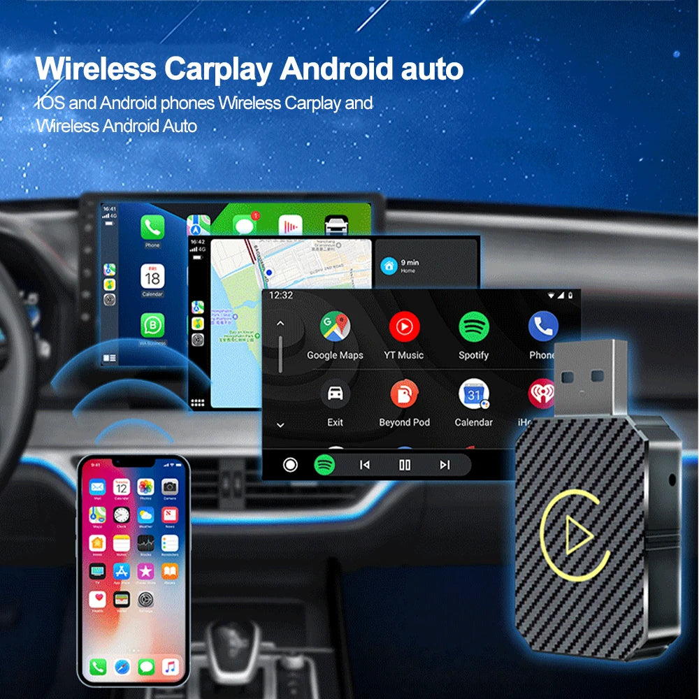 NEW Wireless CarPlay Android Auto Adapter Wired to Wireless 2 in 1 Mini Car Ai Box for Audi Toyota VW Peugeot plug and paly