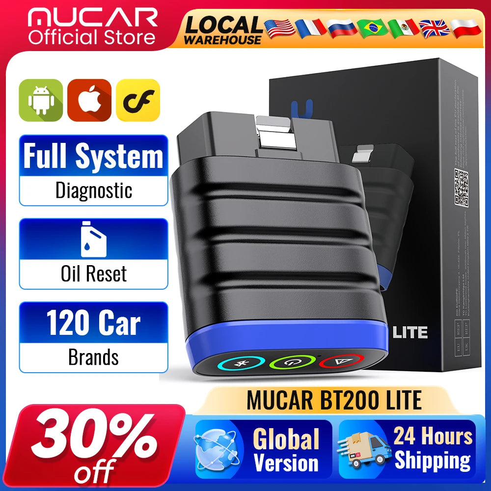 MUCAR BT200 Lite OBD2 Scanner Full System Diagnostic Tool, iOS/Android Code Reader
