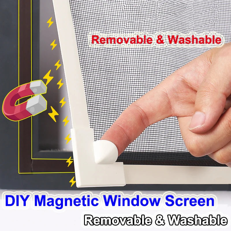 Magnetic Window Screen Mesh Curtain, removable washable mosquito fly net, black, DIY cut-to-size