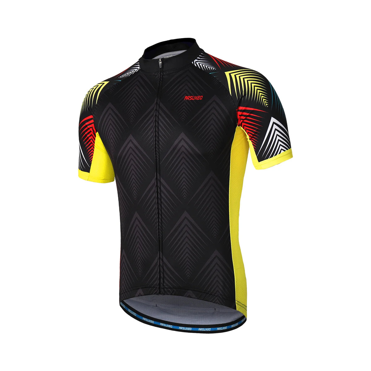 ARSUXEO Men's Cycling Jersey Bicycle Summer Short Sleeves Mountain Bike T-Shirt With Zipper Pockets Reflective Riding Clothing