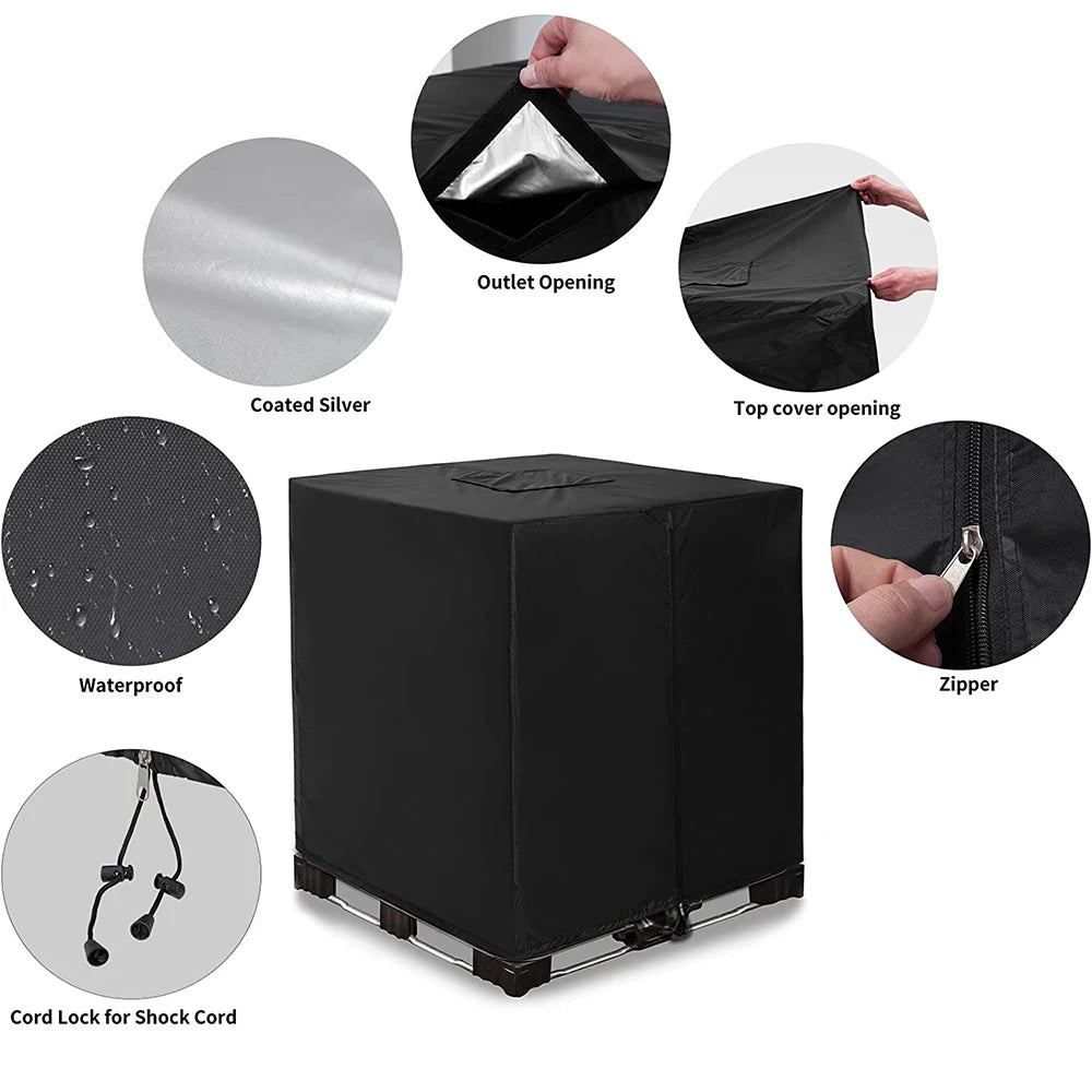 210D Zipper IBC Tote Cover，black, green oxford cloth material for 275 gallon water tanks, waterproof, sun and rain resistant